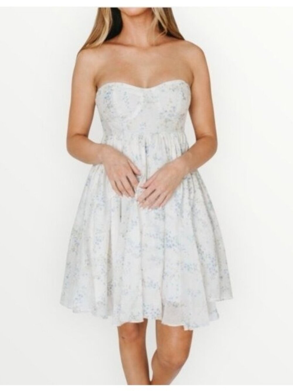 🛍 Worth Collective Kennedy Floral Strapless Dress in Blue Size M